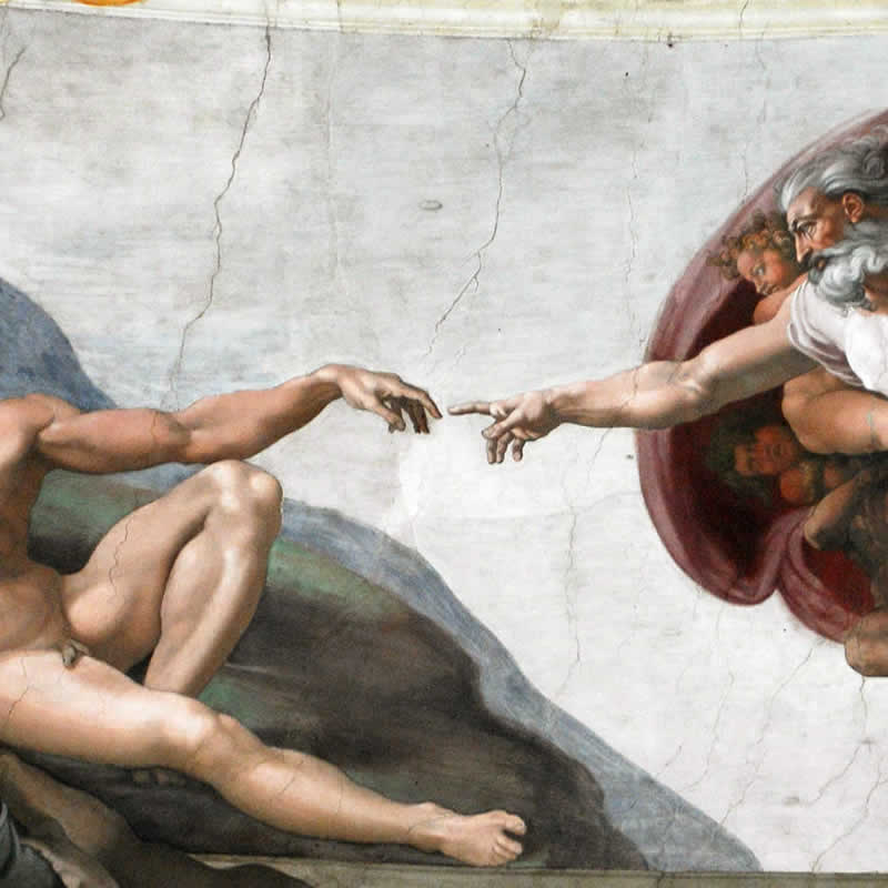 Dettaglio della Creazione di Adamo affrescata da Michelangelo nella Cappella Sistina