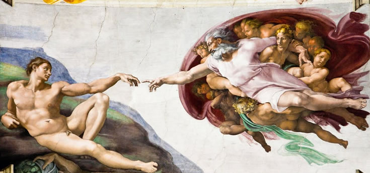 La Creazione di Adamo affrescata da Michelangelo nella Cappella Sistina